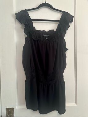 Lane Bryant Black Ruffle Strap Smocked Waist Camisole